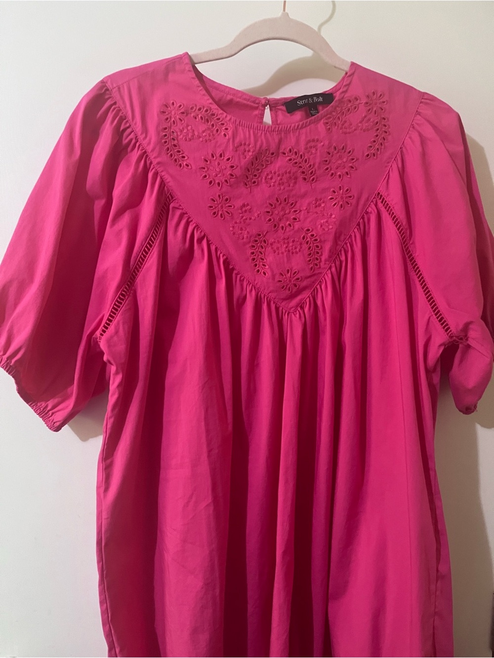 Strut & Bolt Fuchsia Eyelet Yoke Mini Dress